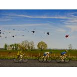 D. MITCHELL. ARR. CYCLING IN THE COUNTRY. OIL ON CANVAS, SIGNED. UNFRAMED. 35 x 120cms.