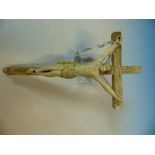 A FRENCH PRISONER OF WAR WORK BONE CRUCIFIX WITH TRACES OF GREEN ABOUT HIS LOIN CLOTH AND BLOOD FROM