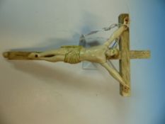 A FRENCH PRISONER OF WAR WORK BONE CRUCIFIX WITH TRACES OF GREEN ABOUT HIS LOIN CLOTH AND BLOOD FROM