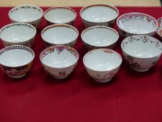 A CHINESE EXPORT TEA BOWL AND SAUCER, NINE VARIOUS TEA BOWLS, ANOTHER OF NEW HALL TYPE TOGETHER WITH