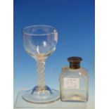 AN 18th C. OPAQUE TWIST WINE, POSSIBLY EUROPEAN, THE GOBLET BOWL ON DOUBLE HELIX STEM AND