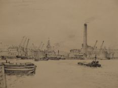 BERNARD BOWERMAN (1911-****). ARR. GREENWICH REACH. SIGNED PENCIL DRAWING. 25 x 37cms. TOGETHER WITH