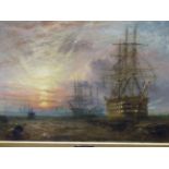 CLAUDE T. STANDFIELD-MOORE (1853-1901). H.M.S. BRITTANIA 1879. OIL ON CANVAS, SIGNED. 51 x 76cms.