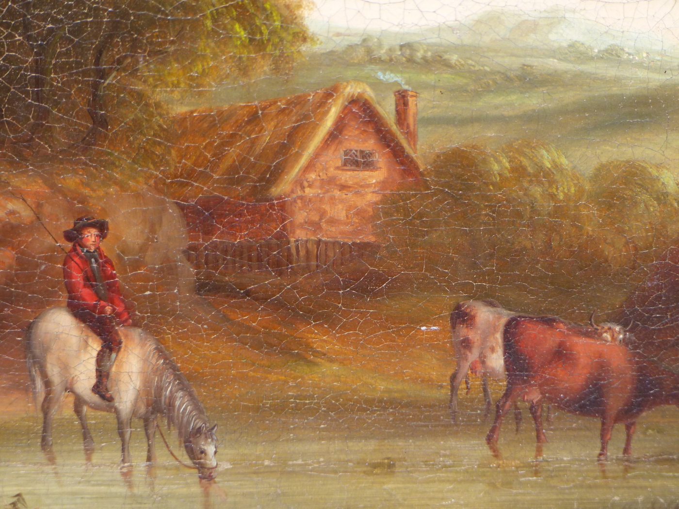EARLY 19th.C. ENGLISH SCHOOL. CATTLE WATERING. OIL ON CANVAS. 40 x 51cms. - Image 4 of 12