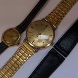 A MARVIN REVUE GENTLEMANS 9ct GOLD CASED WRIST WATCH ON A GOLD PLATED BRACELET STRAP, TOGETHER