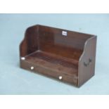 A 19th C. ROSEWOOD TWO HANDLED BOOK TROUGH, A DRAWER BELOW FITTED FOR WRITING WITH INKWELL AND