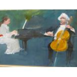 FRANK ARCHER (1912-1985). ARR. 'FRAUE SONATA FOR CELLO AND PIANO TORTELIER'. WATERCOLOUR, SIGNED,