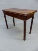 A GEORGE III MAHOGANY TEA TABLE, THE RECTANGULAR TOP OPENING ON SINGLE GATE. A DRAWER TO END ABOVE