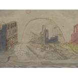 ATTRIBUTED TO JULIAN TREVELYAN (1910-1988). ARR. AN ARCHITECTURAL STUDY. WATERCOLOUR, GALLERY