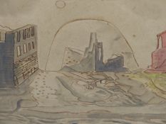 ATTRIBUTED TO JULIAN TREVELYAN (1910-1988). ARR. AN ARCHITECTURAL STUDY. WATERCOLOUR, GALLERY