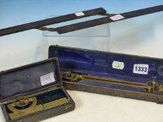 A LEATHER CASED TROUGHTON AND SIMMS ABNEY LEVEL TOGETHER WITH A LEATHER CASED ELLIOTT PLANIMETER AND