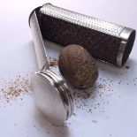 A GEORGIAN HALLMARKED SILVER TUBULAR NUTMEG GRATER WITH HINGED DOUBLE COVER ,DATED 1824 LONDON,