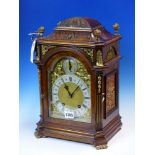 LENZKIRCH, A BURR WALNUT CASED MANTEL CLOCK, THE PENDULUM MOVEMENT CHIMING ON TWO COILED RODS, THE
