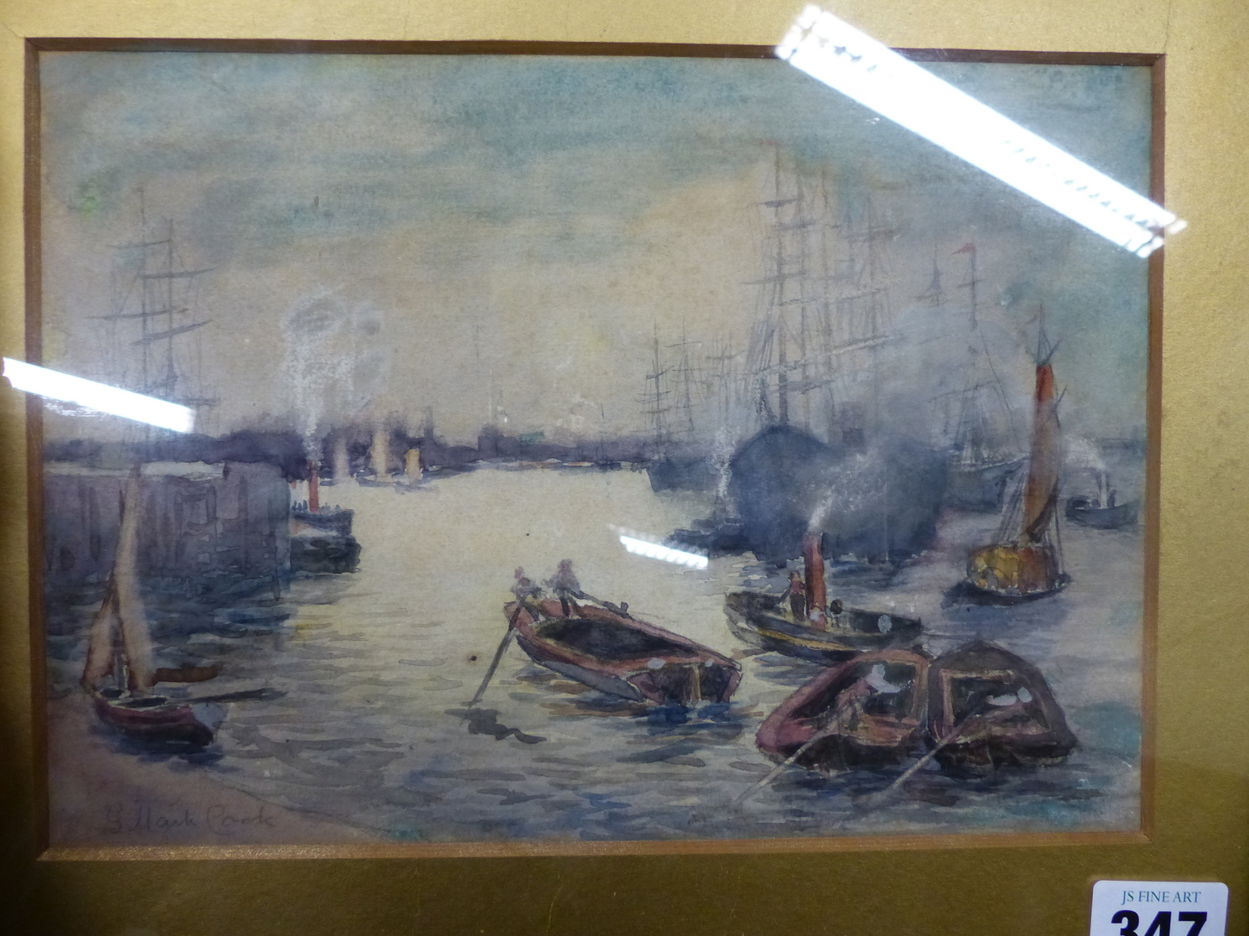 G. MARK COOK (EARLY 20th.C. ENGLISH SCHOOL). A BUSY HARBOUR. WATERCOLOUR, SIGNED. 17 x 24cms. - Image 2 of 4