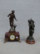 A RED MARBLE AND SPELTER CASED CLOCK, THE MOVEMENT COUNTWHEEL STRIKING ON A BELL, THE DIAL WITH