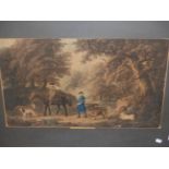 AFTER GEORGE STUBBS (1724-1806). TWO ANTIQUE HAND COLOURED FOLIO PRINTS OF FIGURES IN RURAL