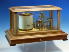 A RUSSELL, NORWICH BAROGRAPH IN GLAZED MAHOGANY CASE WITH GRAPH PAPER DRAWER, THE CASE. W 39.5cms.