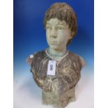 A PLASTER BUST OF A MEDICI BOY, POSSIBLY LORENZO, HIS BREAST PLATE CLOTHES AND HAIR COLOURED, THE