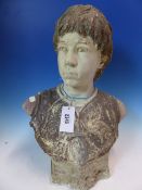 A PLASTER BUST OF A MEDICI BOY, POSSIBLY LORENZO, HIS BREAST PLATE CLOTHES AND HAIR COLOURED, THE