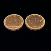 TWO VICTORIAN 22ct GOLD FULL SOVEREIGN COINS, DATED 1896 AND 1876.
