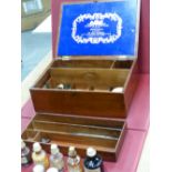 A VICTORIAN WINSOR AND NEWTON MAHOGANY PAINT BOX FITTED WITH SIX BOTTLES, VARIOUS BURINS, ETCHING