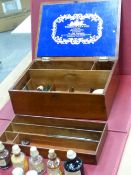 A VICTORIAN WINSOR AND NEWTON MAHOGANY PAINT BOX FITTED WITH SIX BOTTLES, VARIOUS BURINS, ETCHING