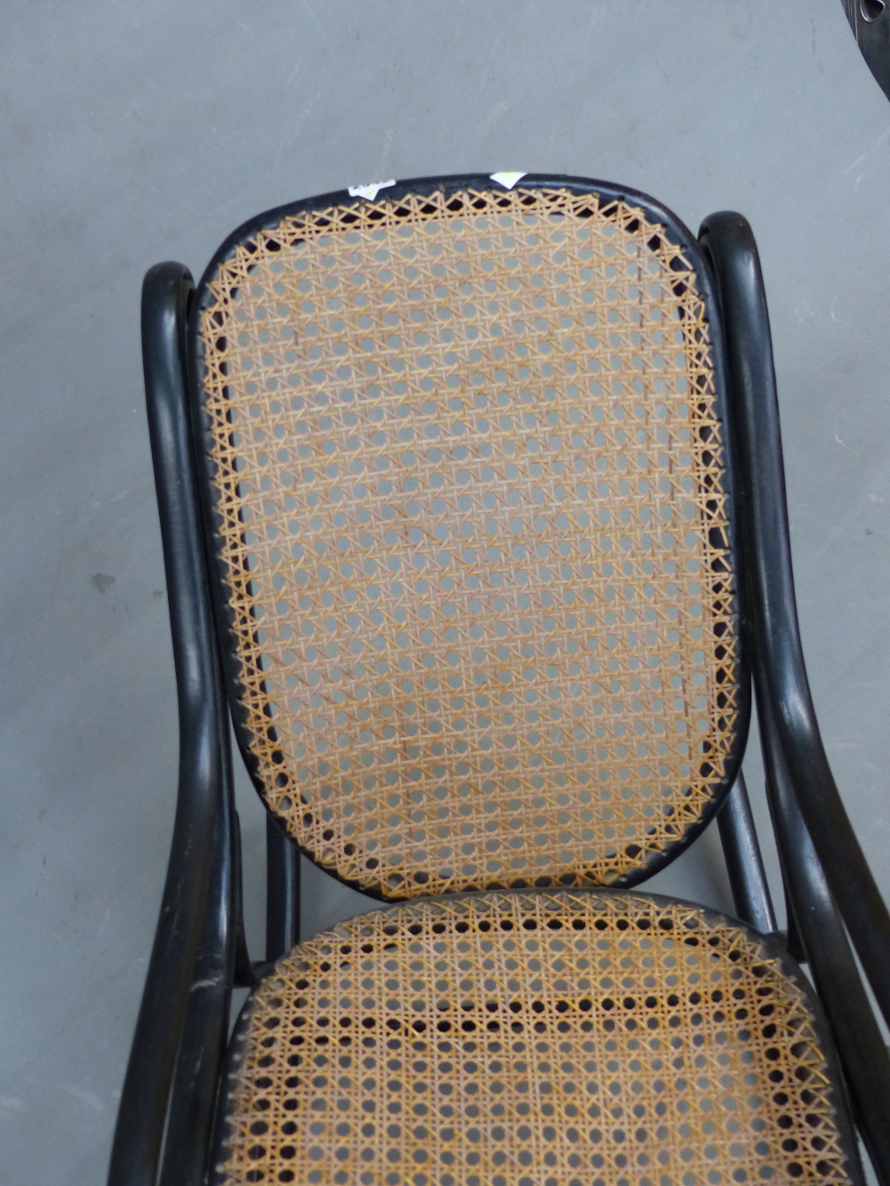 A THONET STYLE EBONISED BENT WOOD ROCKING CHAIR WITH CANED BACK AND SEAT - Image 2 of 15