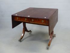 A 19th C. MAHOGANY SOFA TABLE, THE RECTANGULAR FLAP TOP OVER TWO DRAWERS, ON SPLAY LEGS