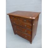 AN EARLY 19th.C. MAHOGANY SMALL CHEST OF FOUR GRADUATED DRAWERS WITH FLOWER AND SCROLL PAINT