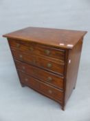 AN EARLY 19th.C. MAHOGANY SMALL CHEST OF FOUR GRADUATED DRAWERS WITH FLOWER AND SCROLL PAINT