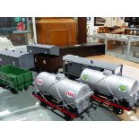 SEVEN VARIOUS GAUGE 1 WAGONS TO INCLUDE GUARDS VAN, ESSO AND BP TANKERS, TWO BOX WAGONS AND TWO OPEN