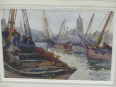 JOSEPH JOHN RICHARD BAGSHAWE (1870-1909). 'FISHING BOATS'. WATERCOLOUR. 24 x 34cms.