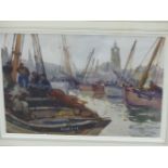 JOSEPH JOHN RICHARD BAGSHAWE (1870-1909). 'FISHING BOATS'. WATERCOLOUR. 24 x 34cms.