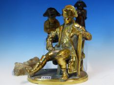 A BRONZE FIGURE OF NAPOLEON STANDING BY HB, No. 2/9. H 15cms. A TWO TONE HORN BUST OF NAPOLEON. H