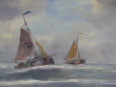 EARLY 20th.C. CONTINENTAL SCHOOL. FISHING BOATS. SIGNED INDISTINCTLY, OIL ON BOARD. 31 x 41cms.