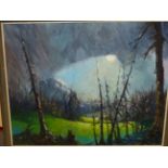 MARY BROWNING (20th/21st.C. ENGLISH SCHOOL). ARR. MOONLIGHT IN THE FOREST. SIGNED, OIL ON CANVAS. 51