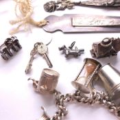 TWO VINTAGE CHARM BRACELETS, CHARMS TO INCLUDE A GRAMOPHONE, MARTELL BOTTLE, OPENING CHARMS ETC,
