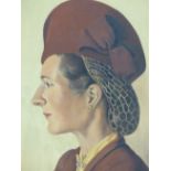 K. BROWNING (20th.C. ENGLISH SCHOOL). ARR. PROFILE PORTRAIT OF A LADY. SIGNED, OIL ON CANVAS. 61 x