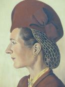 K. BROWNING (20th.C. ENGLISH SCHOOL). ARR. PROFILE PORTRAIT OF A LADY. SIGNED, OIL ON CANVAS. 61 x