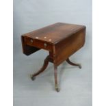 A REGENCY ROSEWOOD PEMBROKE TABLE, DRAWERS TO BOTH ENDS BELOW THE ROUNDED RECTANGULAR TOP SUPPORTED