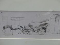 FRANK ARCHER (1912-1995). ARR. 'SIESTA'. PEN AND INK DRAWING, GALLERY LABEL VERSO. 12 x 24cms.