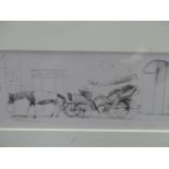 FRANK ARCHER (1912-1995). ARR. 'SIESTA'. PEN AND INK DRAWING, GALLERY LABEL VERSO. 12 x 24cms.
