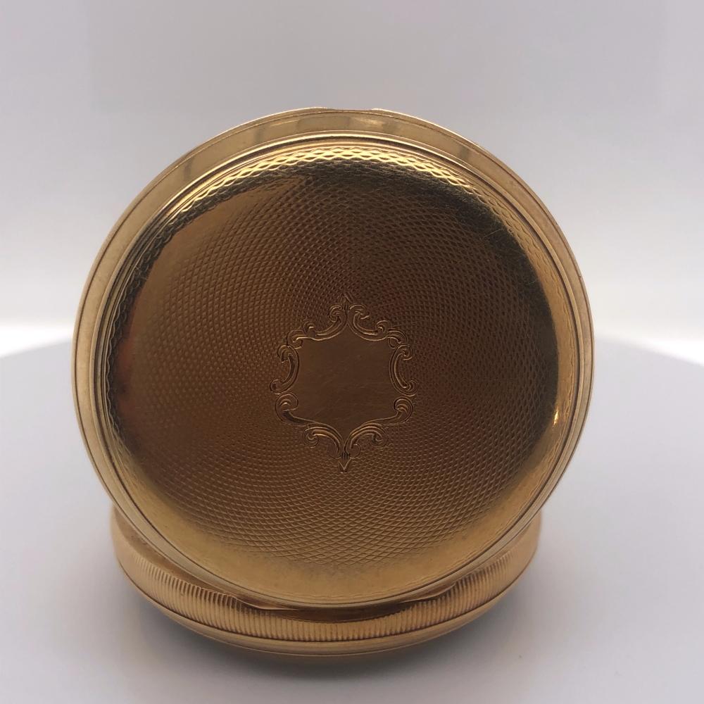 AN 18ct YELLOW GOLD OPEN FACE POCKET WATCH. CASE DIAMETER 42mm, GROSS WEIGHT 67.6grms. - Image 8 of 12