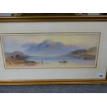 EDWIN AARON PENLEY (1806-1870). A SCOTTISH LOCH. MONOGRAMMED, WATERCOLOUR. 19 x 48cms.