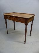 A 19th C. MAHOGANY WASH STAND, THE THREE QUARTER GALLERIED RECTANGULAR TOP OVER A DRAWER.