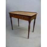 A 19th C. MAHOGANY WASH STAND, THE THREE QUARTER GALLERIED RECTANGULAR TOP OVER A DRAWER.