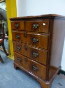 A BEL FURNITURE LTD WALNUT CHEST OF DRAWERS/TELEVISION CABINET, THE TOP THREE DRAWER FRONT LIFTING