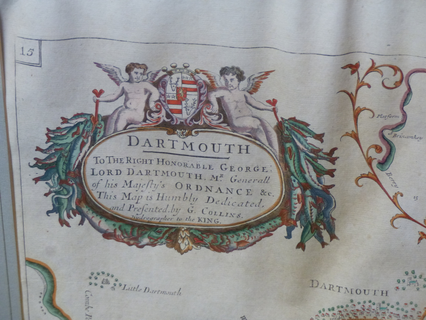 AFTER G. COLLINS. AN ANTIQUE HAND COLOURED MAP OF DARTMOUTH. 46 x 57.5cms. - Image 2 of 10