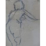 20th/21st.C. ENGLISH SCHOOL. STANDING NUDE. CHARCOAL DRAWING, INDISTINCTLY INSCRIBED TO MOUNT. 64 x