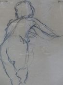 20th/21st.C. ENGLISH SCHOOL. STANDING NUDE. CHARCOAL DRAWING, INDISTINCTLY INSCRIBED TO MOUNT. 64 x